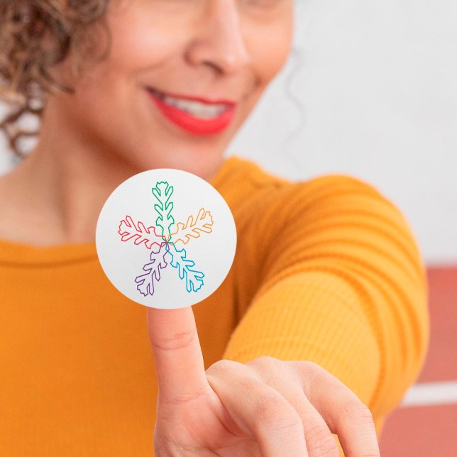 Colourful Rainbow Geometric Snowflake Star Classic Round Sticker (Creator Uploaded)