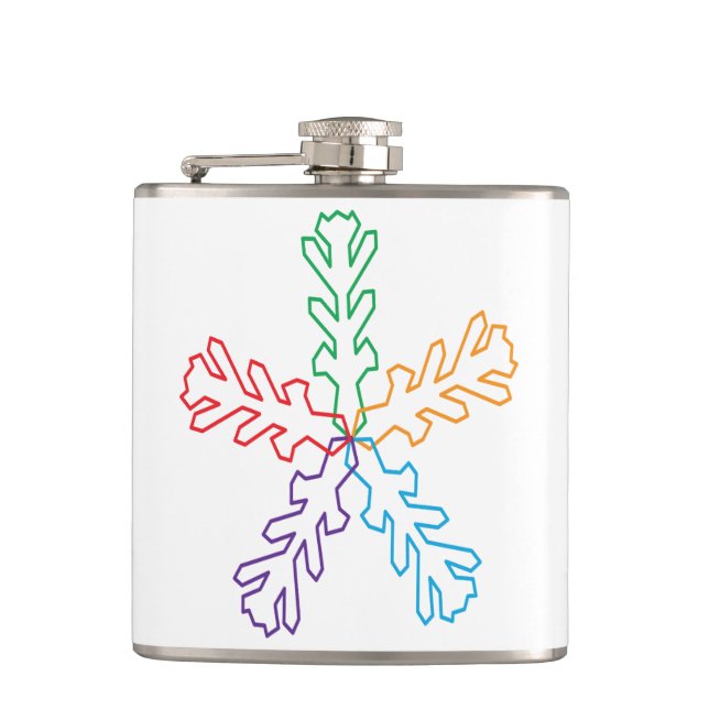 Colourful Rainbow Geometric Snowflake Star Hip Flask (Front)
