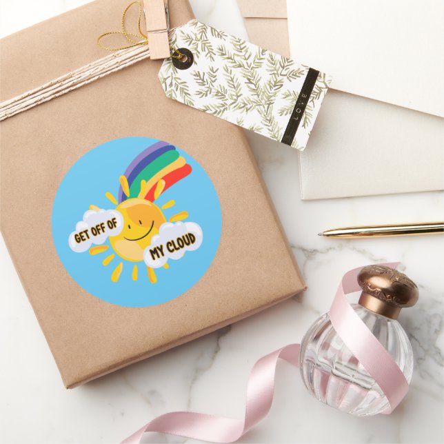 Colourful Rainbow Get Off of My Cloud Classic Round Sticker (Gifting)
