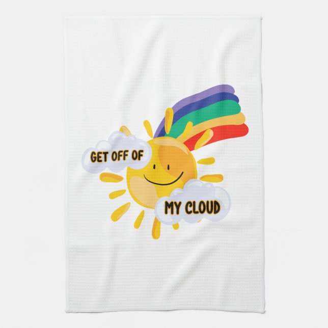 Colourful Rainbow Get Off of My Cloud Tea Towel (Vertical)