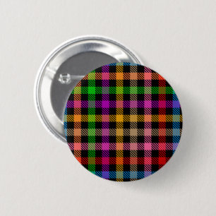 Colourful Rainbow Gingham Plaid Design - Black 6 Cm Round Badge