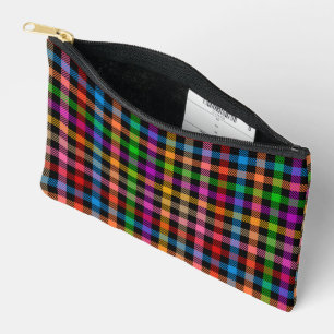 Colourful Rainbow Gingham Plaid Design - Black Accessory Pouch