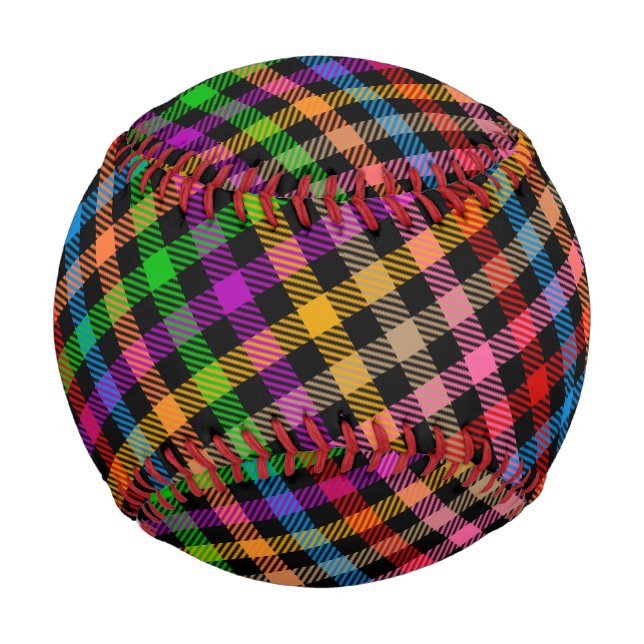 Colourful Rainbow Gingham Plaid Design - Black  Baseball (Front)