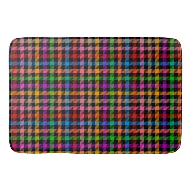 Colourful Rainbow Gingham Plaid Design - Black  Bath Mat (Front)