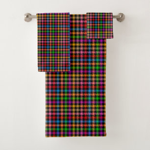 Colourful Rainbow Gingham Plaid Design - Black  Bath Towel Set
