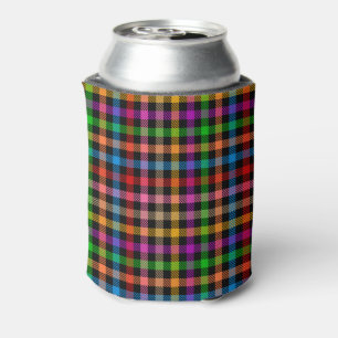 Colourful Rainbow Gingham Plaid Design - Black Can Cooler