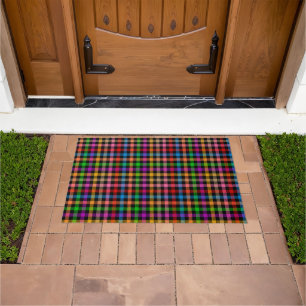 Colourful Rainbow Gingham Plaid Design - Black Doormat