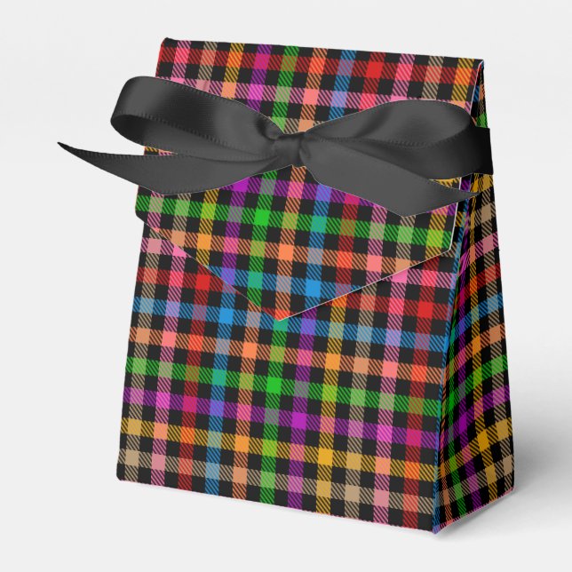 Colourful Rainbow Gingham Plaid Design - Black  Favour Box (Front Side)