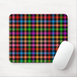 Colourful Rainbow Gingham Plaid Design - Black Mouse Pad