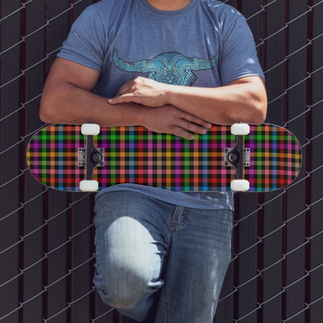 Colourful Rainbow Gingham Plaid Design - Black  Skateboard (Outdoor 3)
