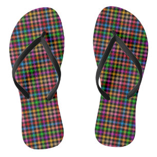 Colourful Rainbow Gingham Plaid Design - Black Thongs