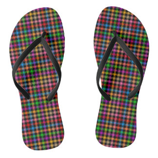 Colourful Rainbow Gingham Plaid Design - Black Thongs
