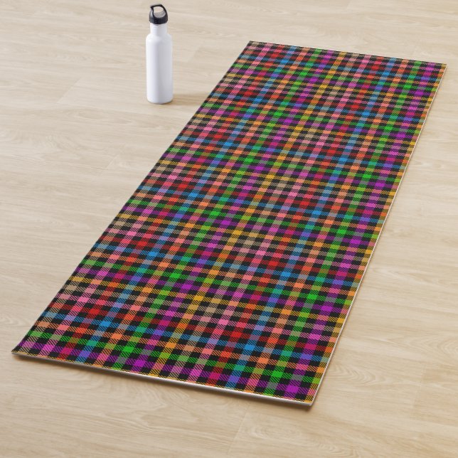 Colourful Rainbow Gingham Plaid Design - Black  Yoga Mat (In Situ)