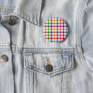 Colourful Rainbow Gingham Plaid Design - White 6 Cm Round Badge