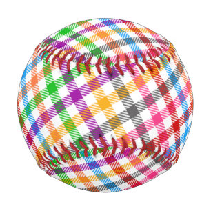 Colourful Rainbow Gingham Plaid Design - White Baseball