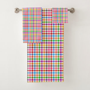 Colourful Rainbow Gingham Plaid Design - White  Bath Towel Set
