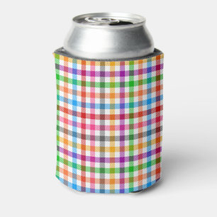 Colourful Rainbow Gingham Plaid Design - White Can Cooler
