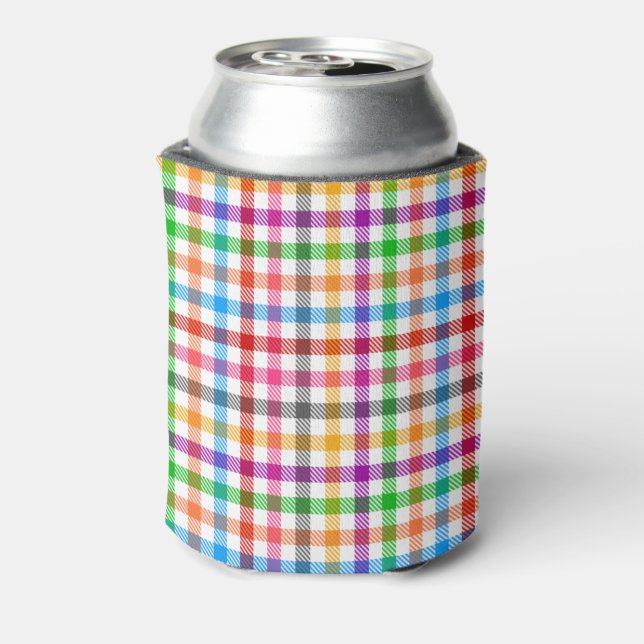 Colourful Rainbow Gingham Plaid Design - White  Can Cooler (Can Back)