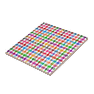 Colourful Rainbow Gingham Plaid Design - White Ceramic Tile