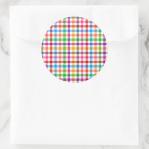 Colourful Rainbow Gingham Plaid Design - White Classic Round Sticker