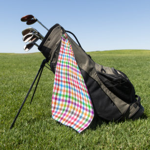 Colourful Rainbow Gingham Plaid Design - White Golf Towel