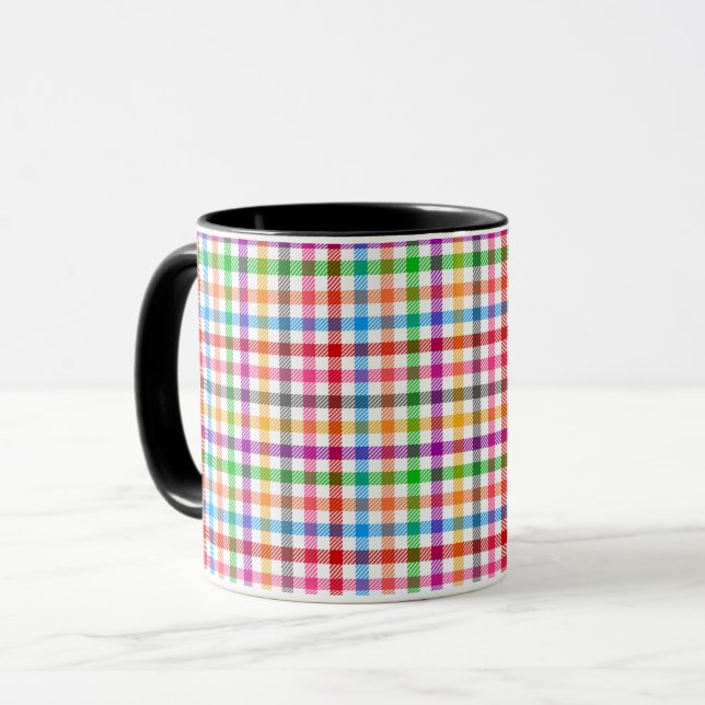 Colourful Rainbow Gingham Plaid Design - White  Mug (Front Left)