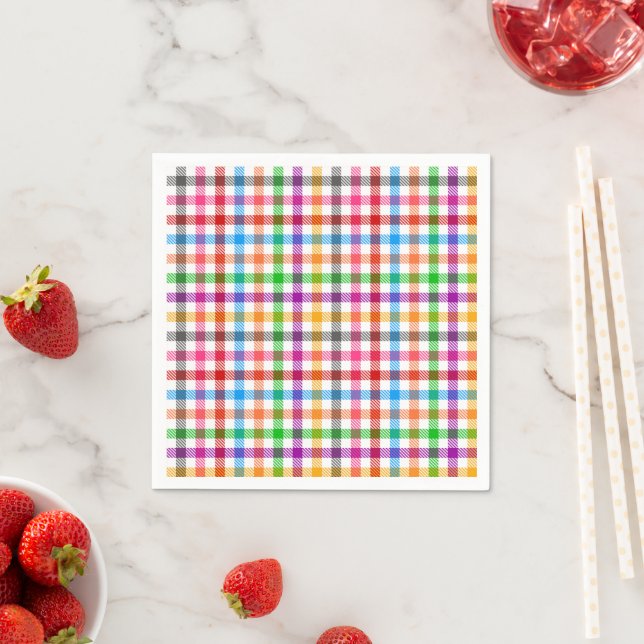 Colourful Rainbow Gingham Plaid Design - White  Napkin (Insitu)