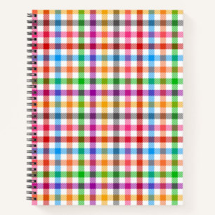 Colourful Rainbow Gingham Plaid Design - White Notebook