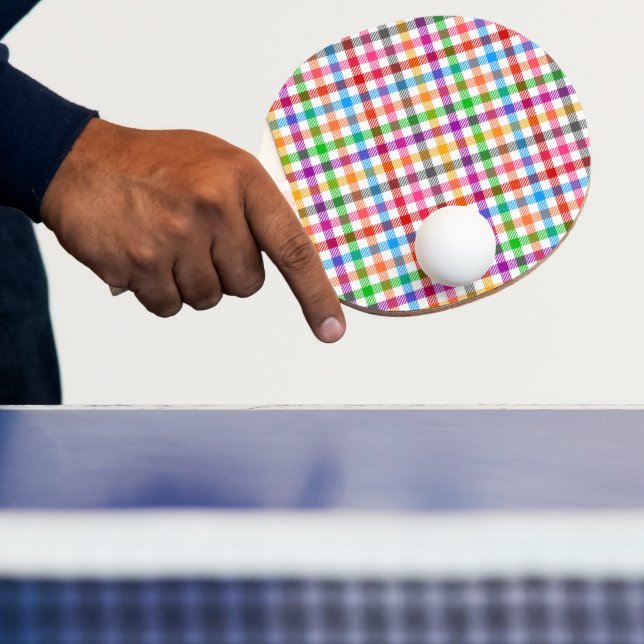 Colourful Rainbow Gingham Plaid Design - White  Ping Pong Paddle (Insitu)