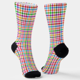 Colourful Rainbow Gingham Plaid Design - White  Socks