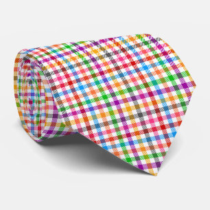 Colourful Rainbow Gingham Plaid Design - White Tie