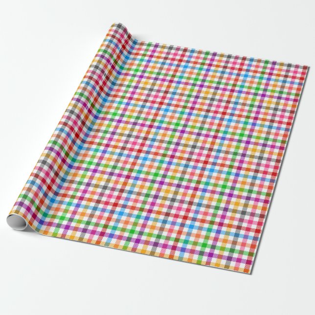 Colourful Rainbow Gingham Plaid Design - White  Wrapping Paper (Unrolled)