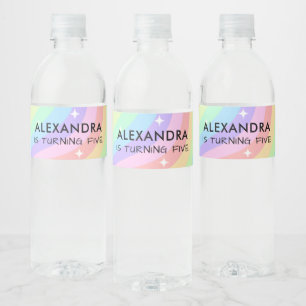 Colourful Rainbow Girl 5th Birthday Water Bottle Label