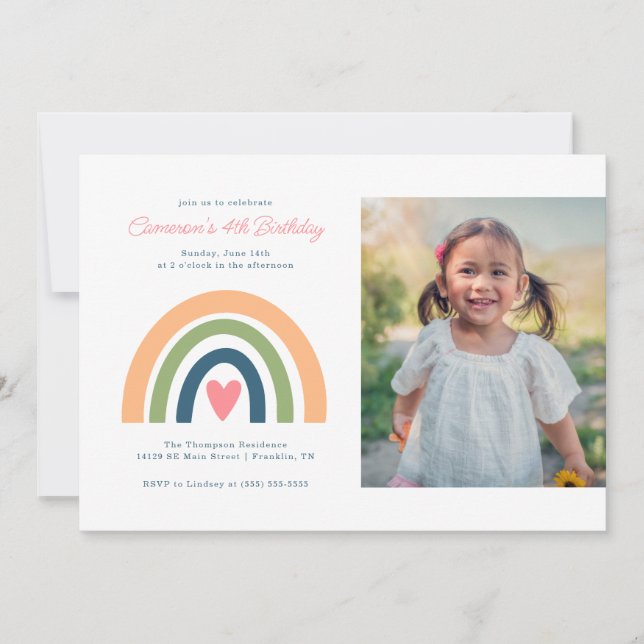 Colourful Rainbow Girl's Birthday - Photo Invitation (Front)