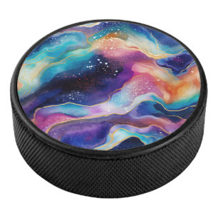 Colourful Rainbow Glitter Agate Pattern Monogram Hockey Puck