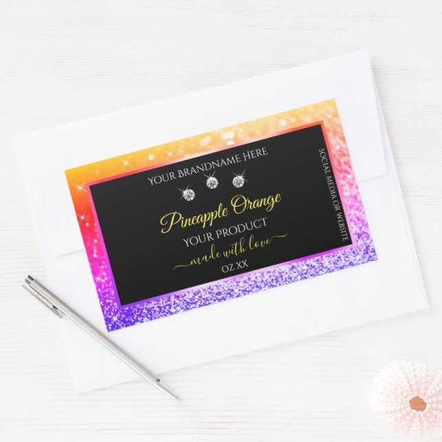 Colourful Rainbow Glitter and Black Product Labels (Envelope)