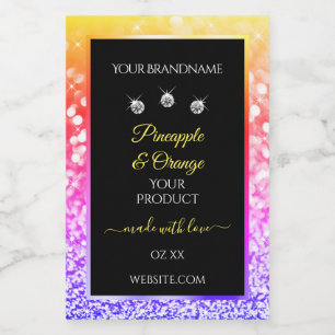 Colourful Rainbow Glitter and Black Product Labels