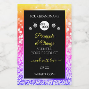 Colourful Rainbow Glitter Black Product Labels Log