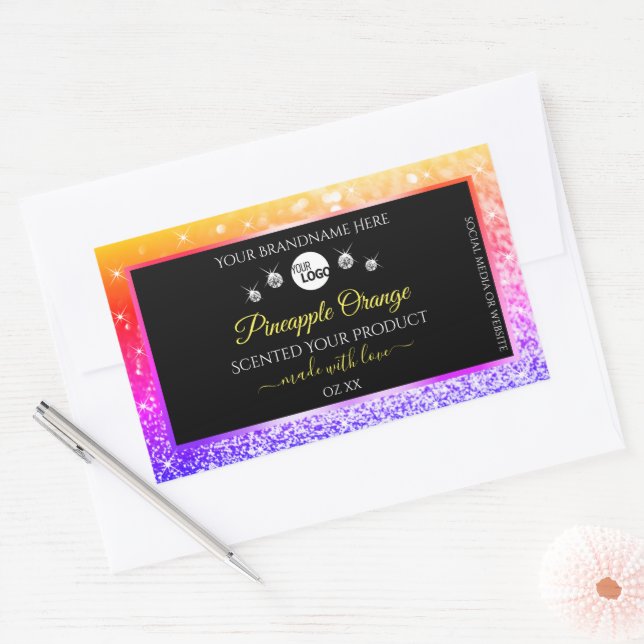 Colourful Rainbow Glitter Black Product Labels Log (Envelope)