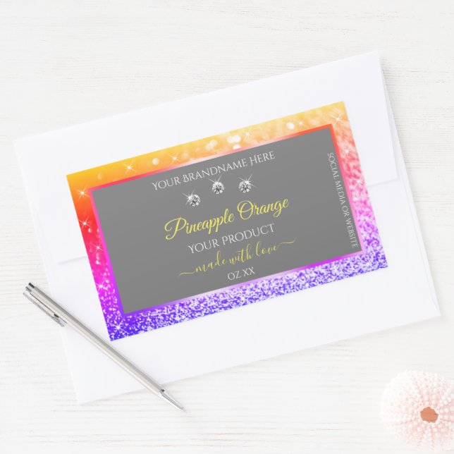 Colourful Rainbow Glitter Frame Grey Product Label (Envelope)