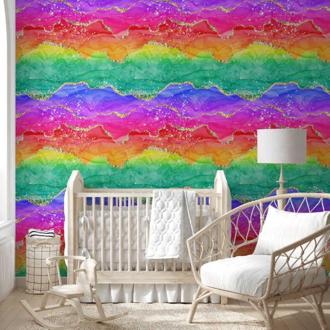 Colourful Rainbow Glitter Gold Agate Wallpaper (Kids)