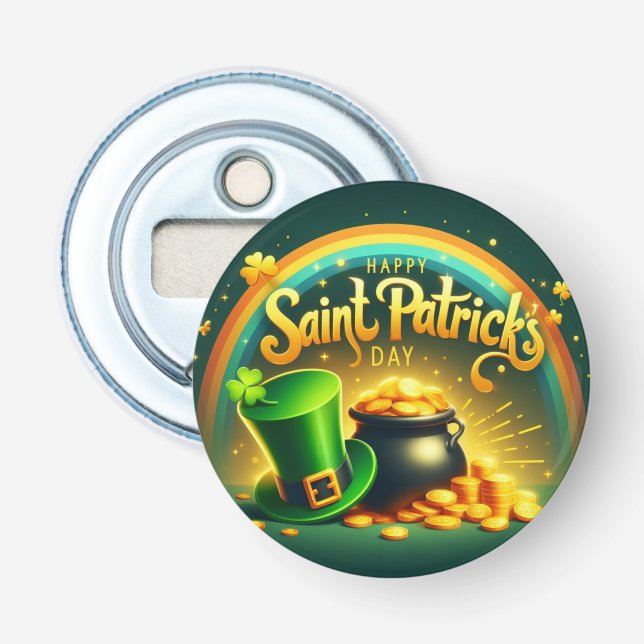 Colourful rainbow gold Saint Patrick's Day Bottle Opener (Front)
