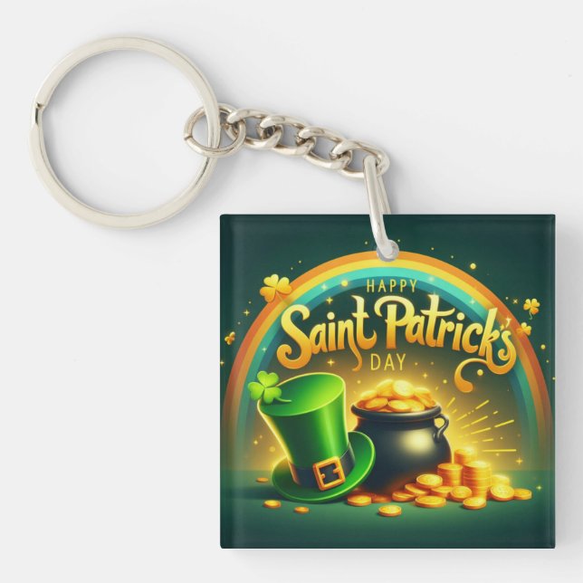 Colourful rainbow gold Saint Patrick's Day Key Ring (Front)