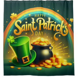Colourful rainbow gold Saint Patrick's Day Shower Curtain