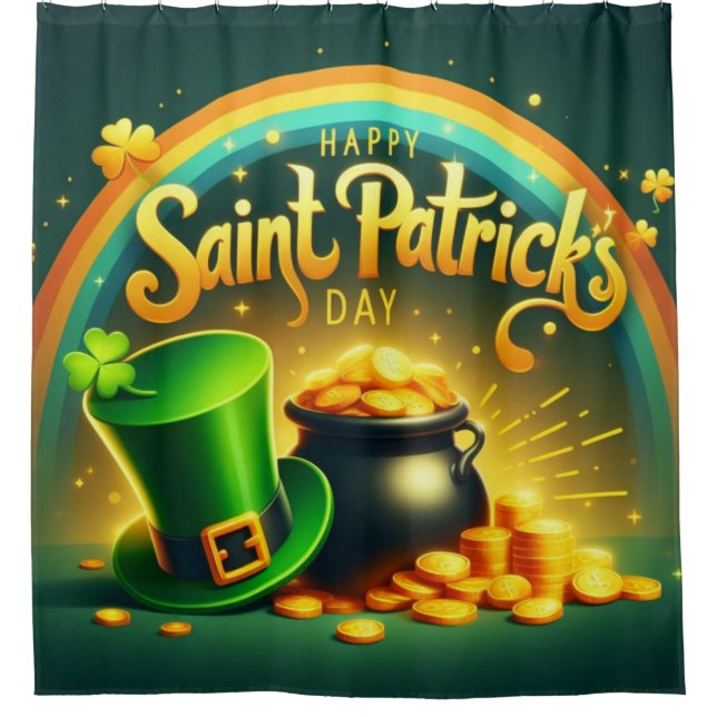 Colourful rainbow gold Saint Patrick's Day Shower Curtain (Front)