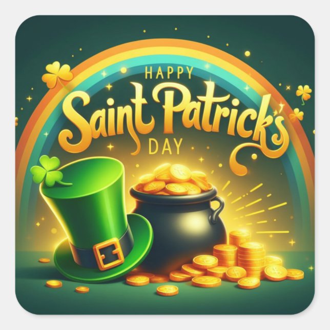 Colourful rainbow gold Saint Patrick's Day Square Sticker (Front)
