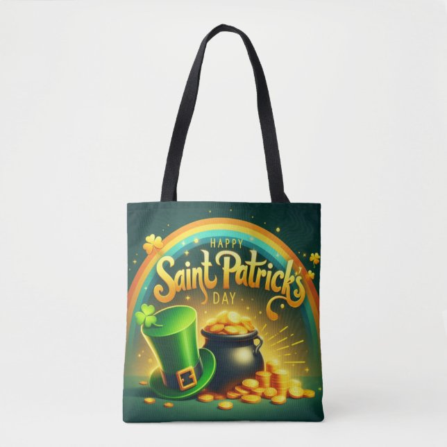 Colourful rainbow gold Saint Patrick's Day Tote Bag (Front)
