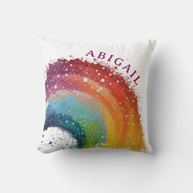 Colourful Rainbow Gold Star Bold Pretty Girl Name  Cushion (Front)