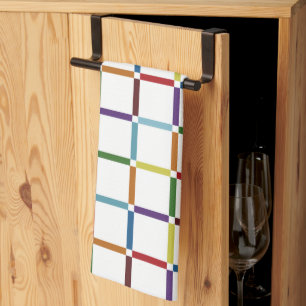 Colourful Rainbow Grid with Negative Space Tea Towel