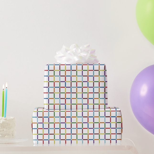 Colourful Rainbow Grid with Negative Space Wrapping Paper (Party Gifts)